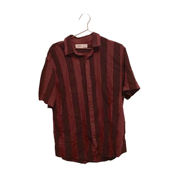 Old Navy Red Striped Linen Blend Button Down Shirt - S - Picture 1 of 5